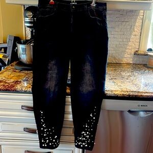 Express pearl embellished, high-rise, black jeans. Size 12 S.